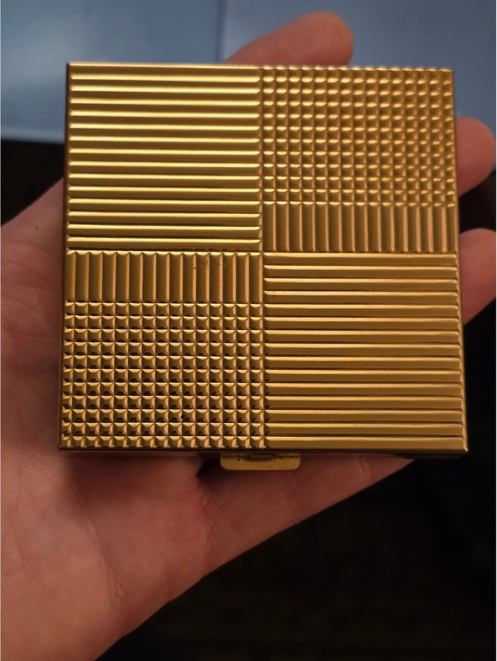 Vintage Volupte Brass Powder Compact Square Textured Geometric Mirror